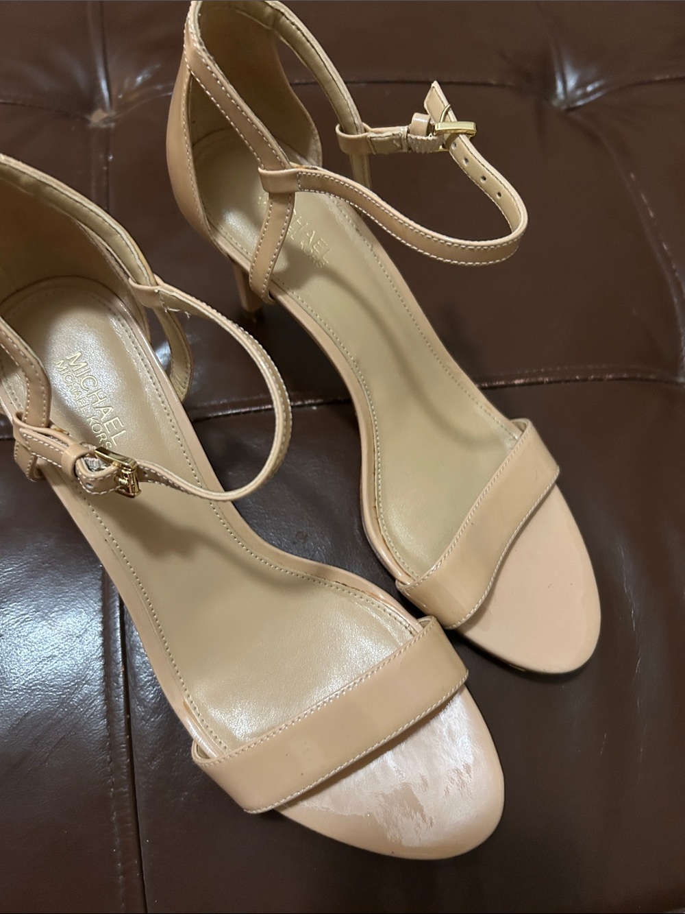 Michael Kors Beige/Tan Ankle-Strap Heeled Sandals 7 1/2